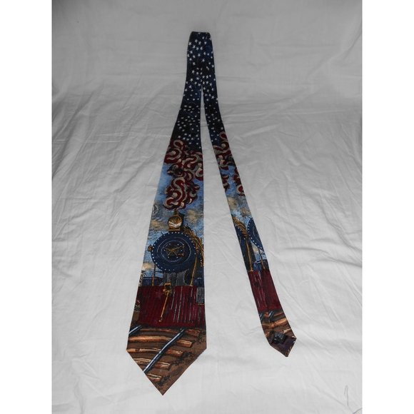 NEW Vntg TANGO Max Raab Americana Independence Train Silk Patriotic Tie Necktie - Picture 1 of 7